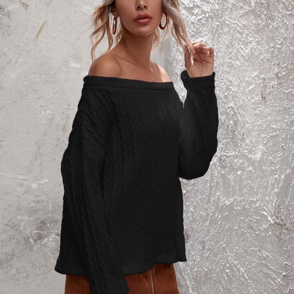 oversized off shoulder textured long sleeve -CHAR - Picture 5 of 15